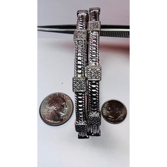 Leslie 925 Sterling Silver Textured Bangles Set • Size 8” • Estate Jewelry - Picture 5 of 8